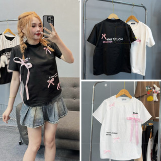 Áo thun baby tee đính nơ xinh xắn, áo phông body nữ in chữ 5D sắc nét dễ phối đồ chất liệu cotton