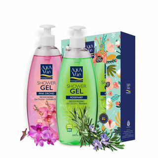 Combo 2 chai gel tắm dưỡng hương hoa lan hồ điệp và hương thảo da nhập khẩu Aquavera 500ml/chai