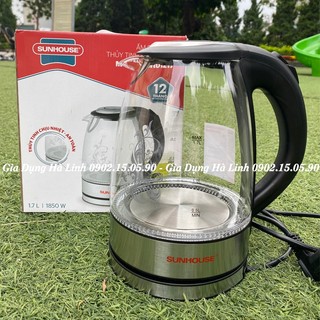 Ấm siêu tốc thủy tinh Sunhouse SHD1217, Công suất 1850W, Màng lọc chống cặn thông minh, Bảo hành 12 tháng
