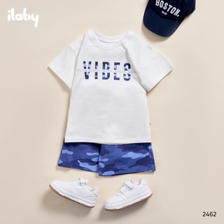 Bộ cộc tay bé trai ILABY áo thun kèm quần rằn ri chất cotton thoáng mát thấm hút tốt