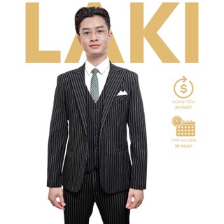 Bộ Vest Đen Sọc 1 Cúc Vải Tuytsi 79 Dày Dặn 3 Lớp Phong Cách Hàn Quốc Thanh Lịch