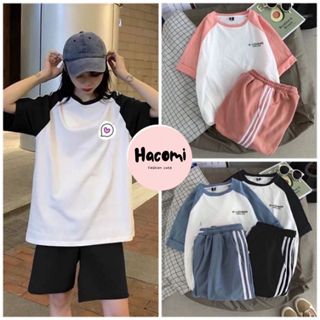 Bộ cộc unisex thể thao 3 sọc D-licheng - Set đồ quần short đùi ống rộng áo thun raglan ngắn tay lỡ nam nữ ulzzang