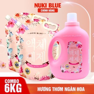  Combo 2 Túi 1 Can Nước Giặt Xả Hàn Quốc Chính Hãng  Nuki Blue Lưu Hương Đậm Sâu 6kg
