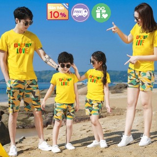 Áo thun gia đình 3 4 5 6 người set gia đình đồ cặp đôi bố mẹ và bé trai bé gái đi chơi du lịch biển Love Family -gd390