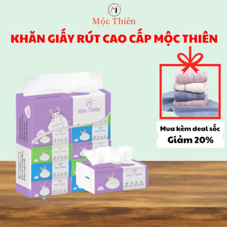 Bịch 10 gói giấy ăn rút, khăn giấy gấu trúc Mộc Thiên mix màu 4 lớp siêu dai
