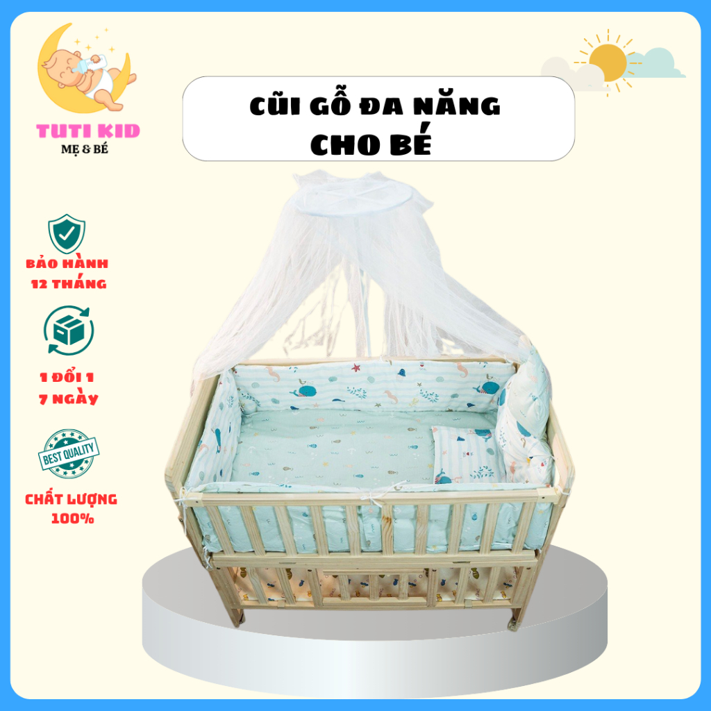 CŨI GỖ CAO CẤP ĐA NĂNG 6IN1 , NÔI CHO BÉ ĐA NANG
