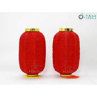 [Loại đẹp - Khung sắt] Lồng đèn dài vải đỏ in nhung hoạ tiết LDEN-VAI-05