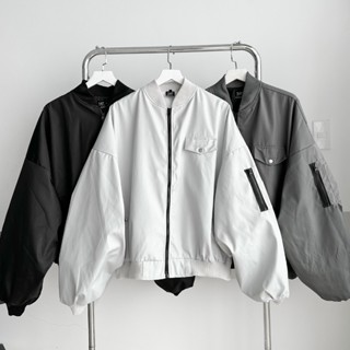 Áo Bomber Jacket Tay nhún BOMBER ZIP BOXY - Áo khoác Dù TANU tay nhún cánh dơi nam nữ unisex màu XÁM CHÌ/ĐEN 🖤