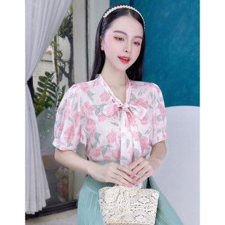 Áo sơ mi lụa thắt nơ kiểu tay phồng CHUU A1642