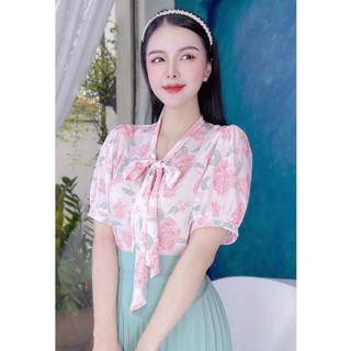 Áo sơ mi lụa thắt nơ kiểu tay phồng CHUU A1642