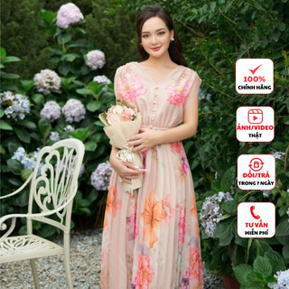 Đầm maxi thiết kế cao cấp FIONA váy đi biển nữ dáng xòe cổ tim họa tiết hoa nhí trẻ trung F413116