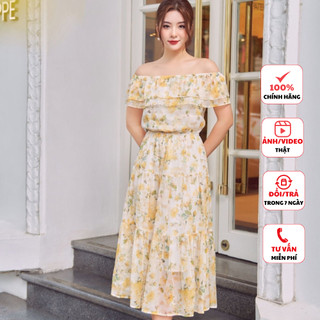 Đầm thiết kế cao cấp FIONA váy maxi nữ dáng xòe cổ chun bèo tùng váy can tầng trẻ trung F413062