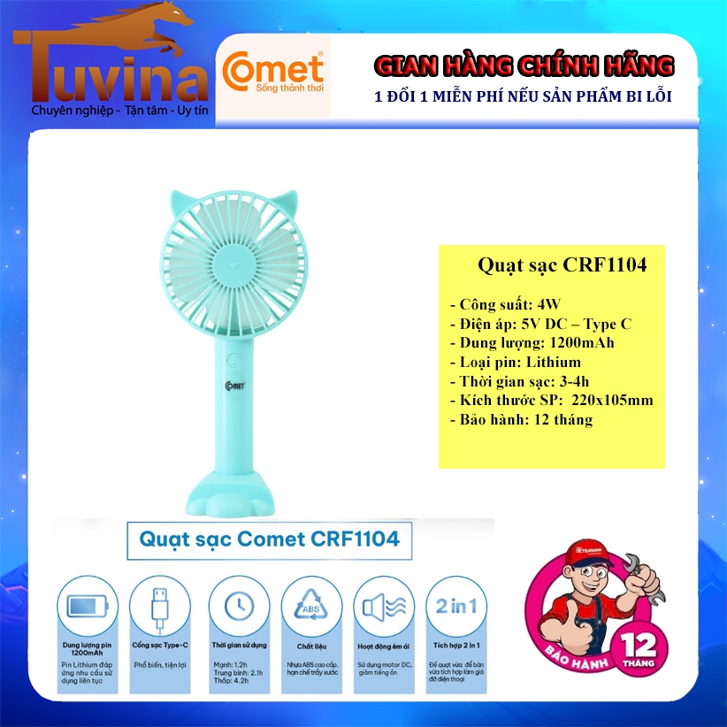 (GIAO HỎA TỐC) Quạt sạc Comet CRF1104 - 4W - BH chính hãng 12 tháng