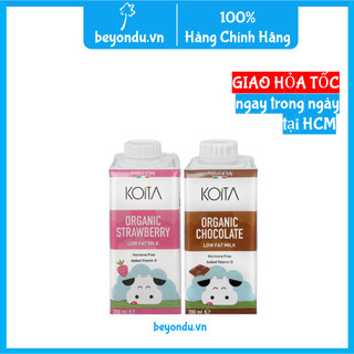 Combo 16 hộp sữa ít béo vị dâu và vị socola hữu cơ Koita 200ml