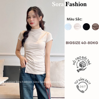 Áo Thun Nữ Bigsize Cổ Lọ Sora Fashion,Áo Cổ 3 phân Giữ Nhiệt Xẻ Bên Eo Chất Liệu Thun Co Giãn 119