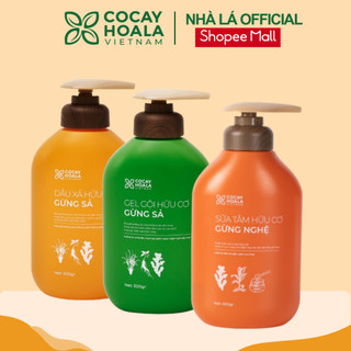Combo dầu gội xả hữu cơ gừng sả cỏ cây hoa lá 500g + sữa tắm thảo dược hữu cơ gừng nghệ cocayhoala vietnam 500g
