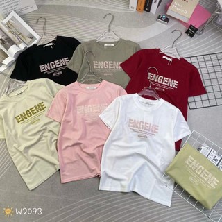 Áo thun nữ tay ngắn cổ tròn thêu chữ ENGENE hàng Quảng Châu, áo phông mùa hè form vừa chất cotton mát đẹp 2093