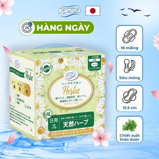 Băng vệ sinh thảo dược Hàng ngày Kamina Herbs ngải cứu siêu mỏng có cánh 15.5mcm gói 18 miếng