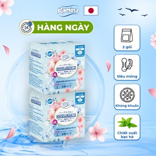 Combo 2 gói băng vệ sinh thảo dược Hàng ngày Kamina Cool Fresh siêu mỏng có cánh 15.5cm gói 18 miếng