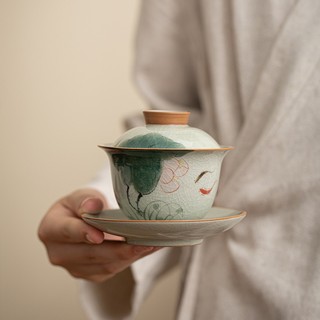 Chén khải tiềm trà men rạn vẽ tay họa tiết đẹp mắt