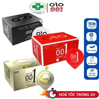 [Che tên] Bao cao su OLO 001 siêu mỏng, truyền nhiệt, gân gai, kéo dài thời gian, nhiều gel bôi trơn - Hộp 10 bao