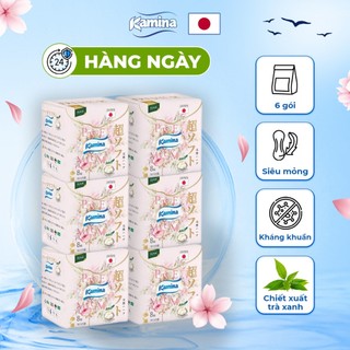 Combo 6 gói băng vệ sinh thảo dược Hàng ngày Kamina Soft Premium mỏng mịn 15.5cm gói 18 miếng