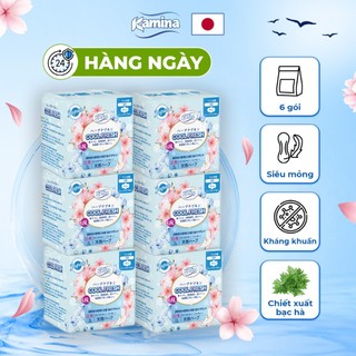 Combo 6 gói băng vệ sinh thảo dược Hàng ngày Kamina Cool Fresh siêu mỏng có cánh 15.5cm gói 18 miếng