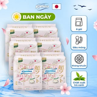 Combo 6 gói băng vệ sinh thảo dược Ban ngày Kamina Soft Premium siêu mỏng có cánh 24.5cm gói 8 miếng