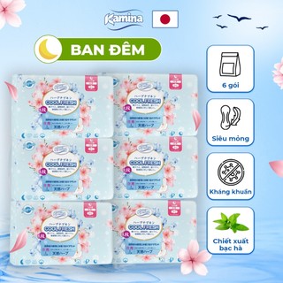 Combo 6 gói băng vệ sinh thảo dược Ban đêm Kamina Cool Fresh Nhật Bản chống tràn 36cm gói 3 miếng