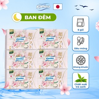 Combo 6 gói băng vệ sinh thảo dược Ban đêm Kamina Soft Premium Nhật Bản chống tràn 36cm gói 3 miếng