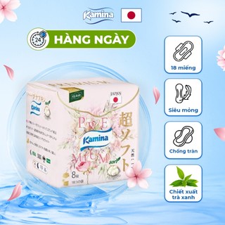 Băng vệ sinh thảo dược Hàng ngày Kamina Soft Premium trà xanh siêu mỏng loại 15.5cm gói 18 miếng