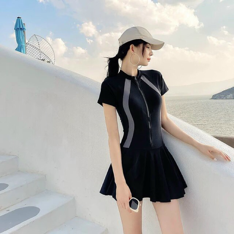 (size MLXL 2XL,3XL)áo tắm bikini liền thân dây kéo váy quần đùi trong | BigBuy360 - bigbuy360.vn