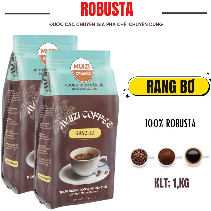Cà phê hạt nguyên chất, Rang Bơ .ROBUSTA 100% ( 1KG /2 BỊCH )