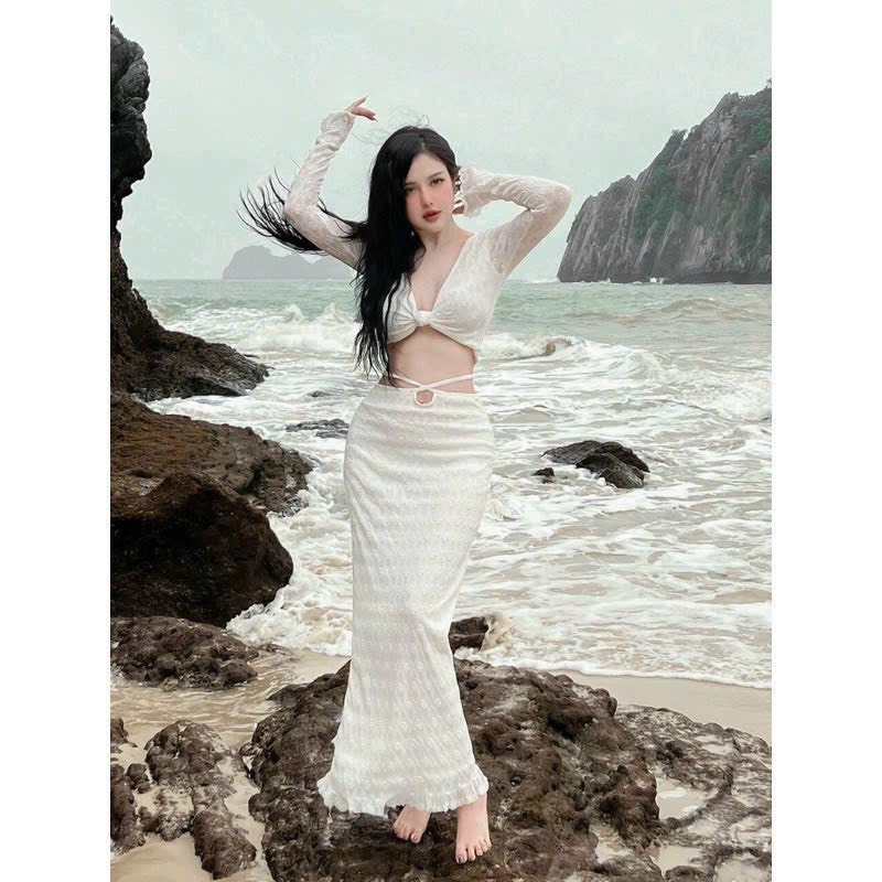 Đồ bơi bikini đi biển hai mảnh áo xoắn ren + chân váy ren dài sành điệu,HÀ BIKINI [ Áo Xoắn ren ] Kèm mút | BigBuy360 - bigbuy360.vn