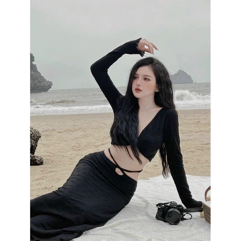 Đồ bơi bikini đi biển hai mảnh áo xoắn ren + chân váy ren dài sành điệu,HÀ BIKINI [ Áo Xoắn ren ] Kèm mút | BigBuy360 - bigbuy360.vn