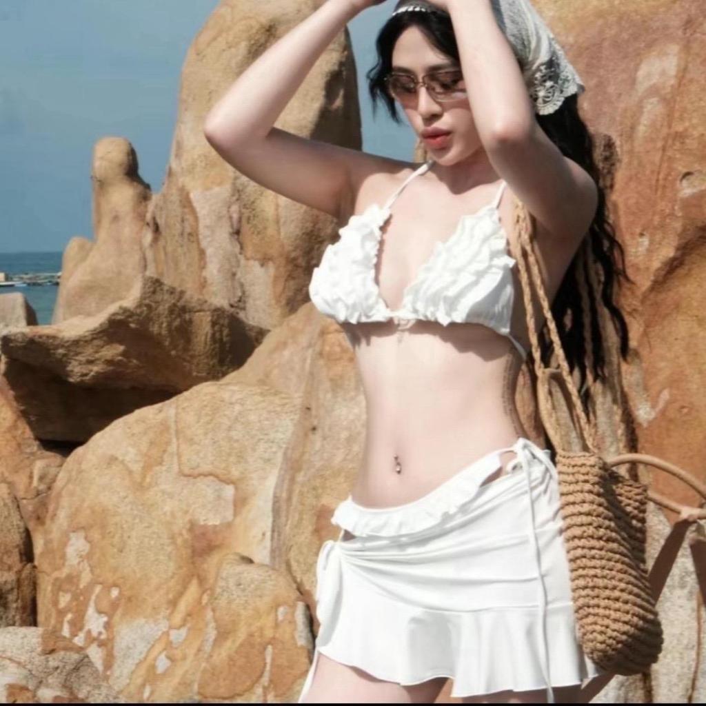 Đồ bơi bikini đi biển ba mảnh bèo Thiết kế,kèm  váy nhún sang chảnh, HÀ BIKINI | BigBuy360 - bigbuy360.vn