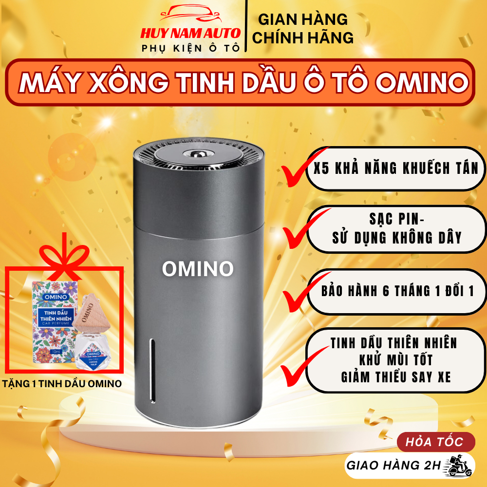 Máy Xông Tinh Dầu Trên Ô TÔ OMINO - Khuếch Tán, Phun Tinh Dầu, Khử Mùi Trên Xe Ô Tô Có Đèn Led