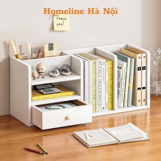 Kệ giá sách mini có ngăn kéo gỗ MDF cao cấp decor để bàn học, làm việc thương hiệu HOMELINE đựng đồ sách vở - D27