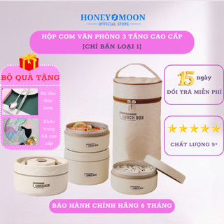 Hộp cơm văn phòng HoNey 3 tầng  thiết kế đa lớp dày dặn tặng kèm nhiều quà tặng