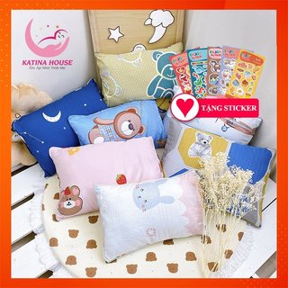 Gối cho bé 0 -10 tuổi vải Tencel gòn lông vũ nhân tạo, siêu mềm mát, êm,  hoạt tiết dễ thương