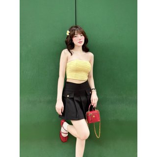 YU CHERRY | Áo ống thiết kế có mút, có khóa kéo thích hợp mặc đi dạo phố,Winnie Tube Top YA501