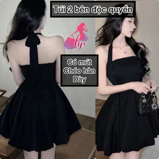 Đầm body yếm nữ sang chảnh, váy bí dáng ngắn màu đen kiểu hàn quốc tôn dáng - VD814