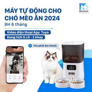 Máy cho mèo ăn tự động, có Camera, 5 Lít, 2 khay ăn