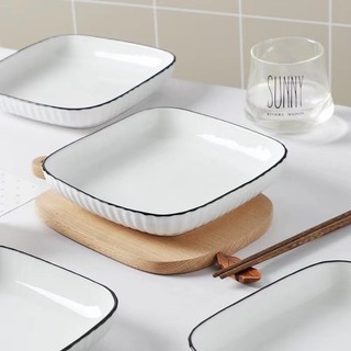 Đĩa sứ vuông trắng viền đen Seka, Đĩa sứ Decor trang trí