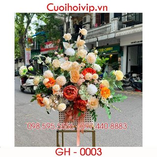 Lẵng hoa lụa, hoa giả cắm sẵn - HG-0003 - trang trí sự kiện, khai trương, tân gia, bục phát biểu sang trọng