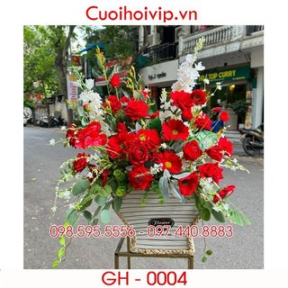 Lẵng hoa lụa, hoa giả cắm sẵn - HG-0004 - trang trí sự kiện, khai trương, tân gia, bục phát biểu sang trọng