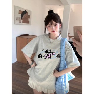 Focus Local brand Fashion áo phông Xám in Mùa hè 2024 áo thun mát form rộng cổ tròn tay ngắn 100%cotton