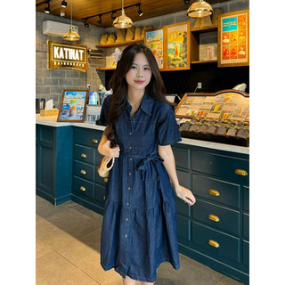 [RÁCH STORE] Đầm Denim - 2361 - Cổ Sơmi - Tầng - Nút Dọc - Tay Ngắn