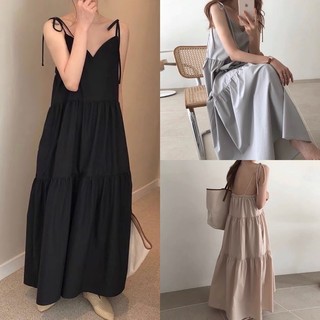 Elyse  Váy suông đầm suông dáng dài maxi hai dây chất đũi mát siêu xinh
