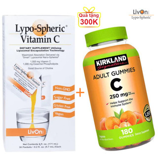 Combo Kẹo Dẻo Vitamin C Nature's Way LivOn Lypo Spheric Glutathione 30 gói 80v 120v 150v